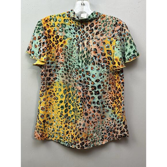 VTG 90s Y2K Fabiola USA Top‎ Womens Large Animal Tie Neck Colorful Artsy - Picture 2 of 7